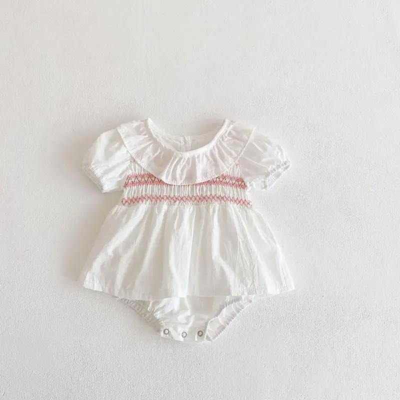 

Summer New Clothes Infant Baby Girl Cute Pleated Lotus Leaf Collar Short Sleeve Bodysuits Kid Breathable Soft Bodysuit