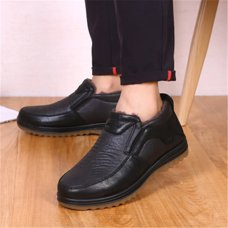 Ботинки мужские зимние водонепроницаемые теплые меховые плюшевые х/б обувь для