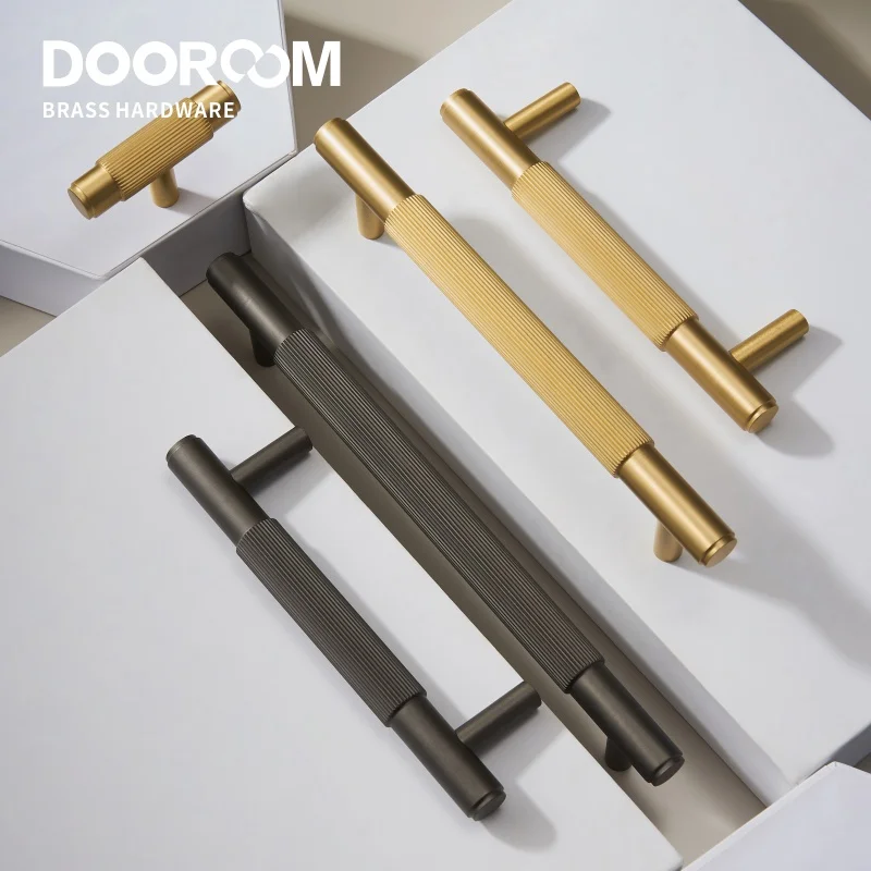 Dooroom Brass Furniture Handles Modern Brass Grey Wardrobe Dresser Cupboard Cabinet Drawer Shoe Box Wine Bar Pulls Knobs