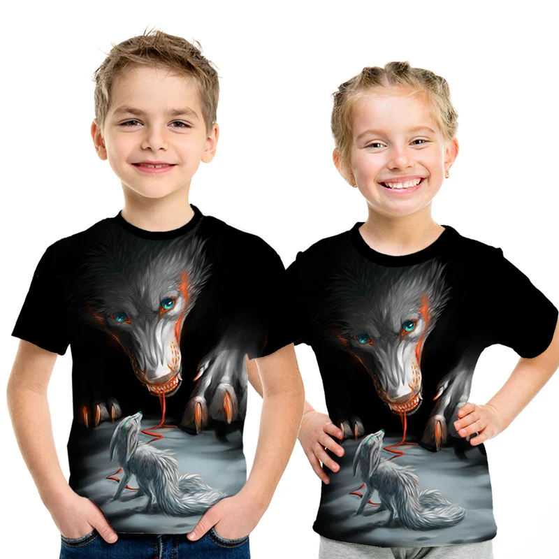 

3D Animal Wolf T-shirt Funny T-shirt Fashion Boys and Girls o Collar T-shirt Summer Casual Kids Sports T-shirt Short Sleeves