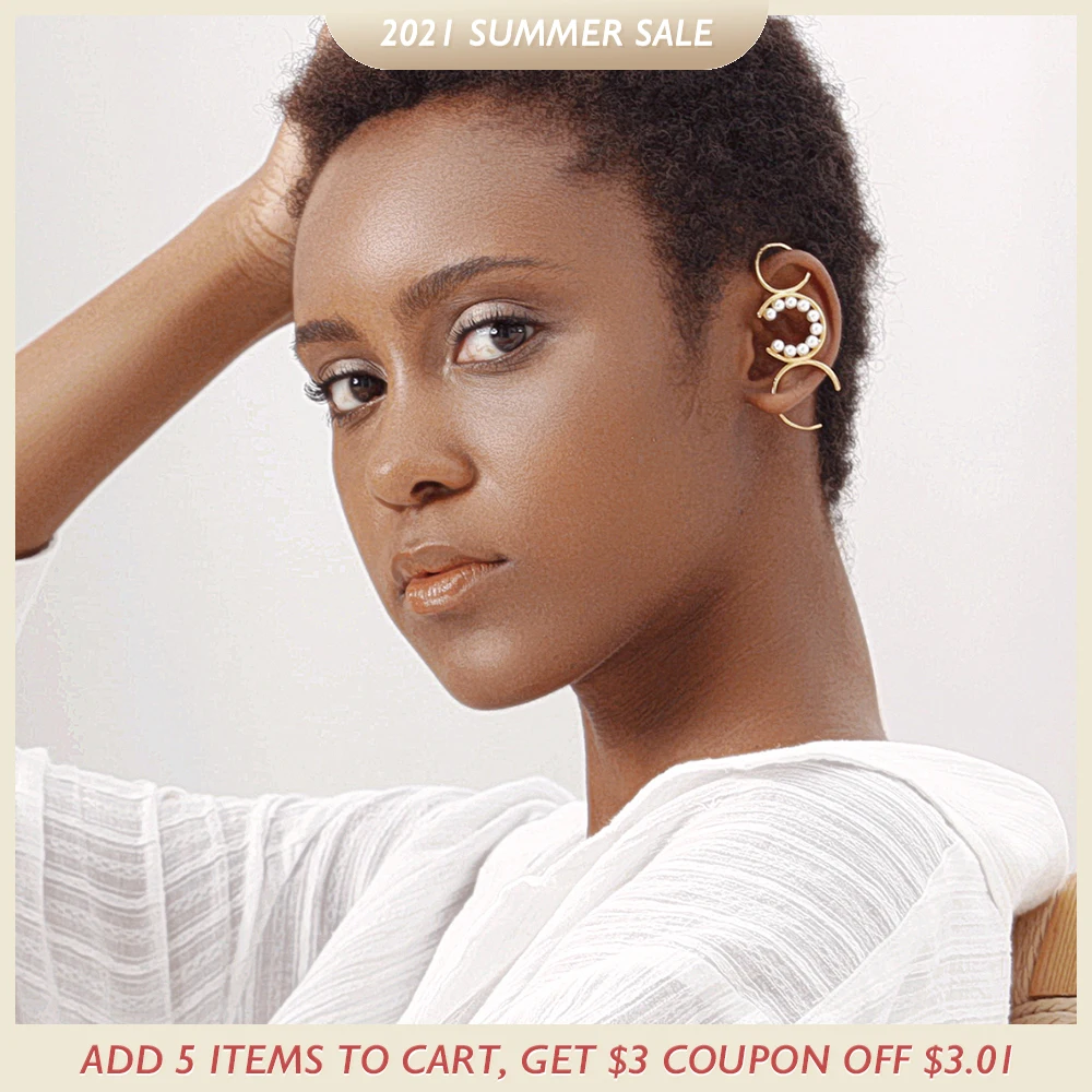 Женские серьги гвоздики с жемчугом ENFASHION золотистые минималистичные в стиле панк