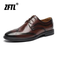 zftl mens dress shoes man oxfofrd shoes genuine leather male brogue casual lace up shoes wedding shoes england business shoes