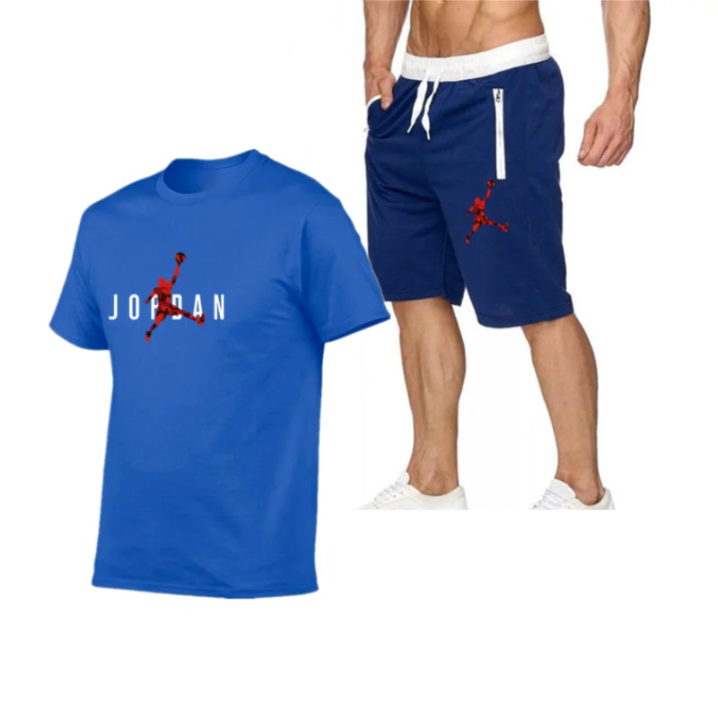 

2021 Popular New Cotton Men's T-shirt + Sports Shorts Set Summer High Quality Cotton T-shirt Sports Running Set