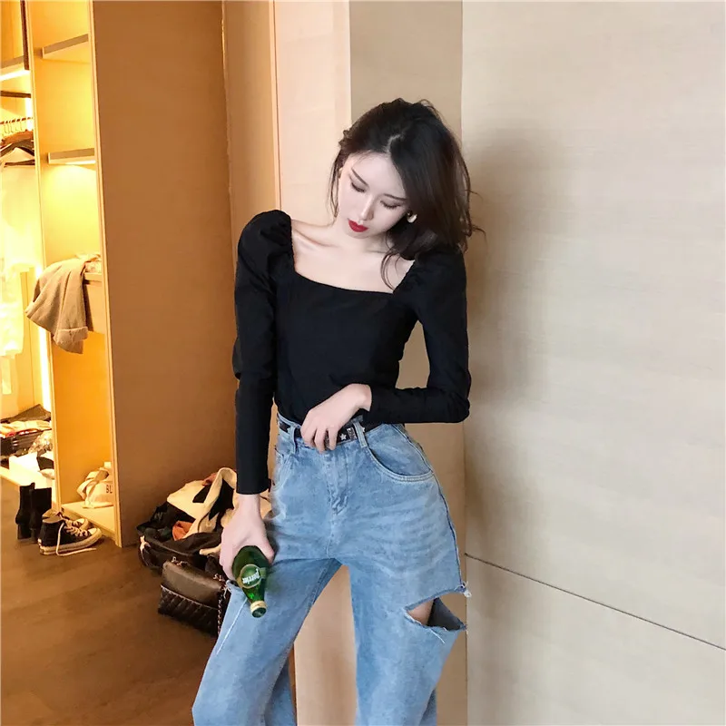 Женская Весенняя блузка с квадратным вырезом и рукавами-фонариками | одежда