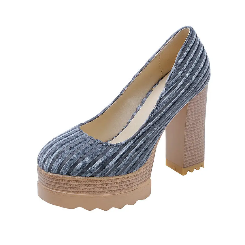 Женские туфли-лодочки без застежки QUTAA черные туфли на платформе с круглым носком