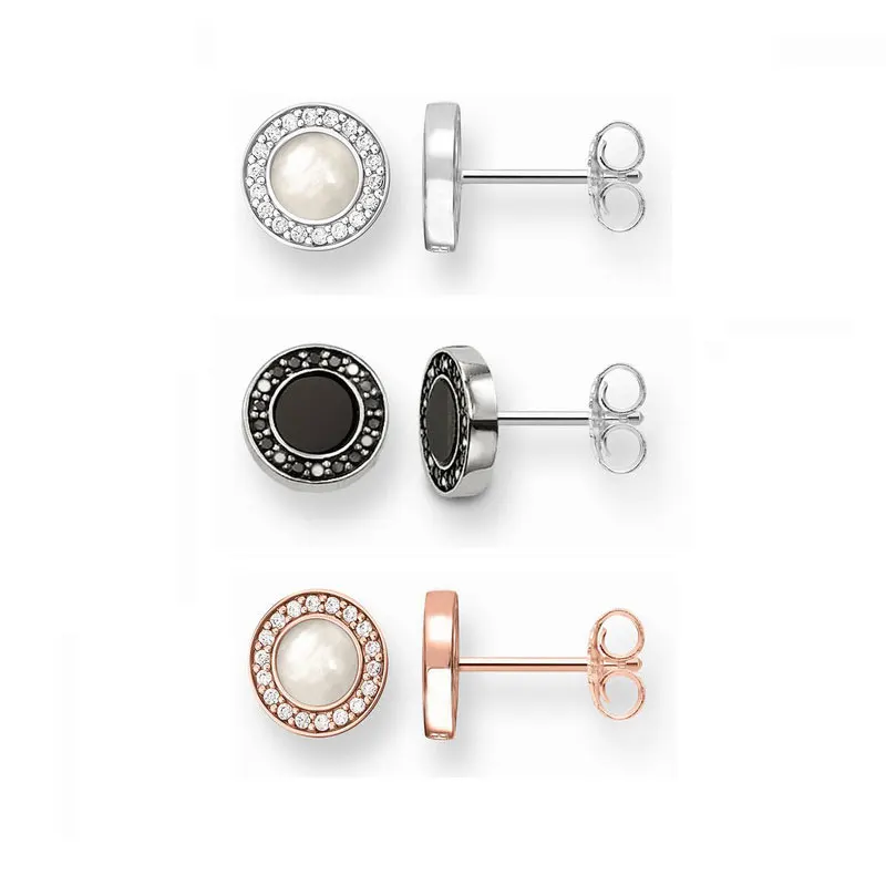 Черный камень ракушка круглые серьги гвоздики для женщин мужчин мать звон 925