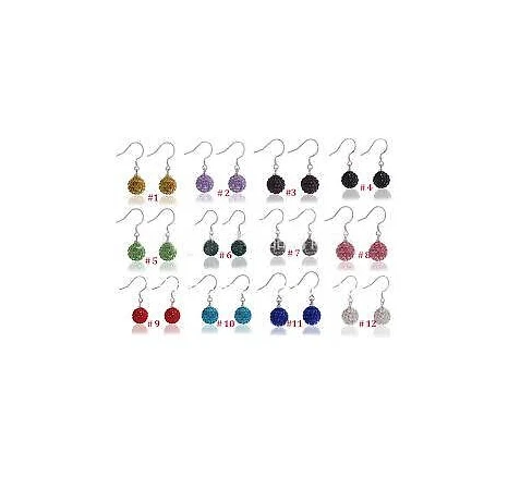 

Wholesale!10mm mix whtie red black 15 random color Crystal Beads Silver Plated Drop Earrings Jewelry
