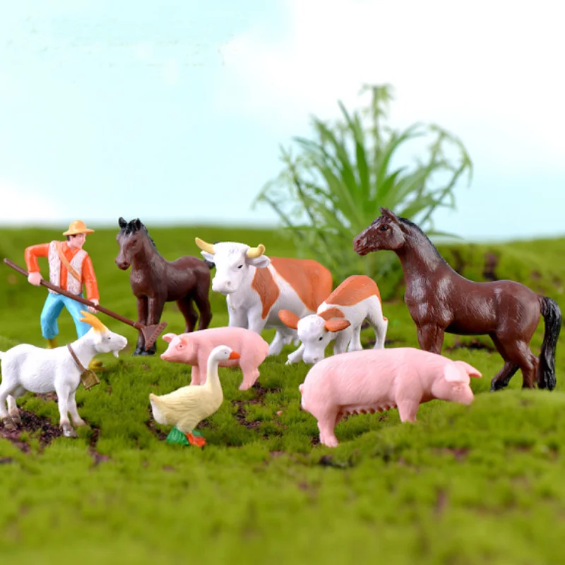 

6 шт. Мини-Ферма ПВХ ремесла фигурка животное DIY Сад бонсай украшение детская игрушка миниатюрная фигурка люди статуя Смола ремесло
