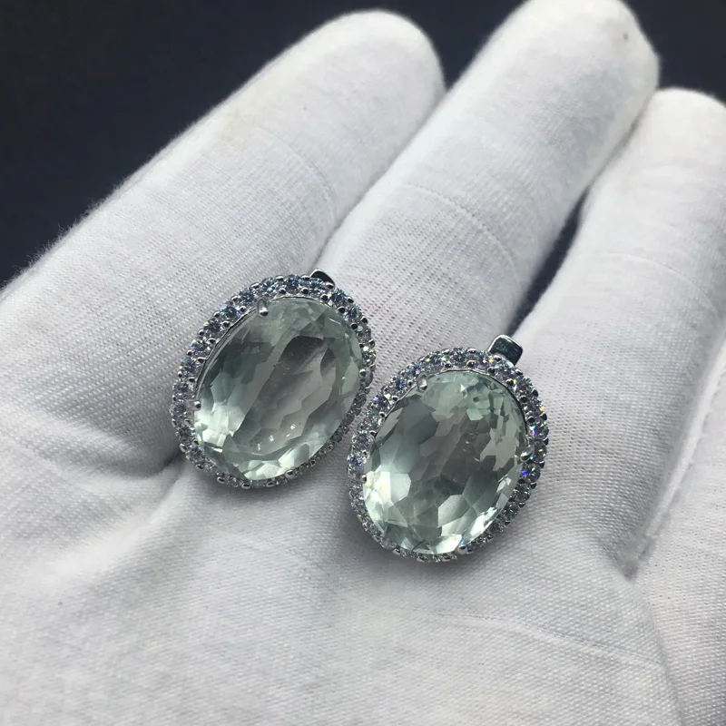 Пси большой камень 19.5ct натуральный зеленый аметист серьги стерлингового серебра 925 Овальный 12*16 мм ювелирных украшений для Для женщин леди вечерние подарок