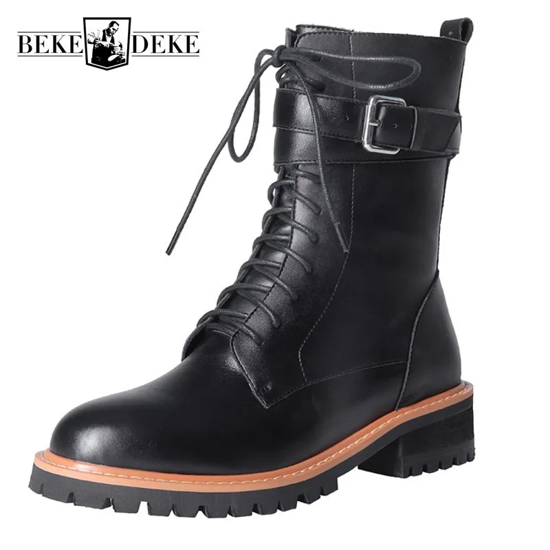 Женские рыцарские мотоциклетные сапоги из натуральной воловьей кожи черные с