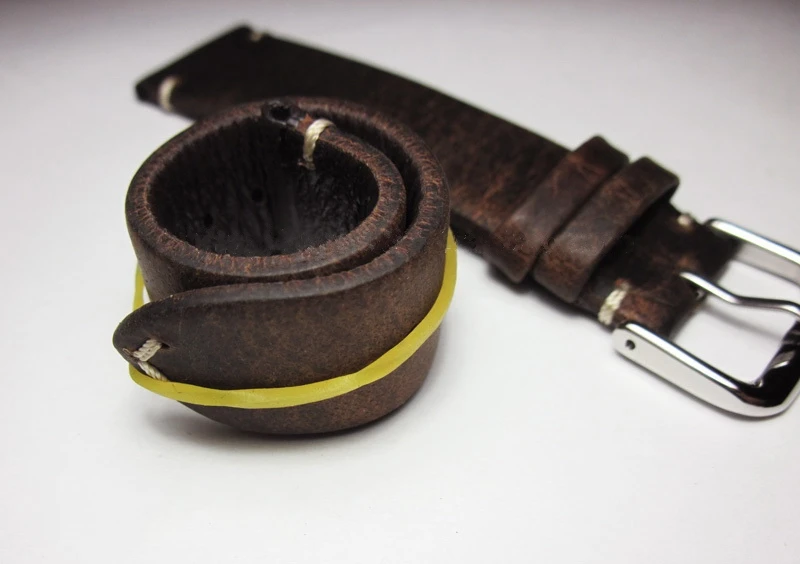 18mm 19mm 20mm 21mm 22mm Handmade High Quality Thin Vintage Crazy Horse Genuine Leather Watchband Wristband Brown Watch Straps