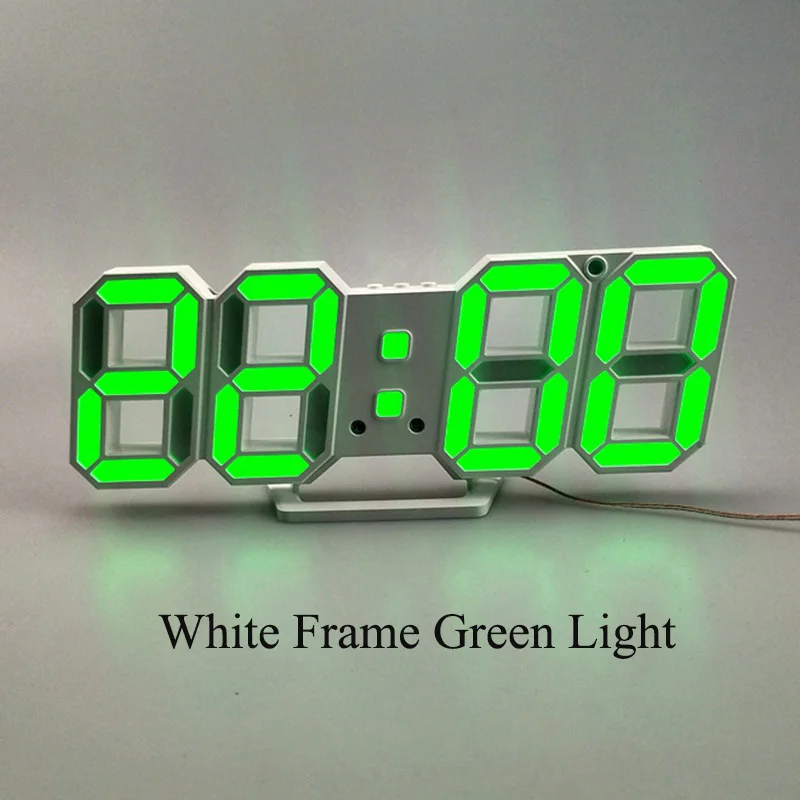 green A 3D светодиодный цифровые настенные часы 24/12 часов Дисплей 3 Яркость уровней затемнения Ночная Повтор Функция для дома Кухня для офиса - Цвет: green A