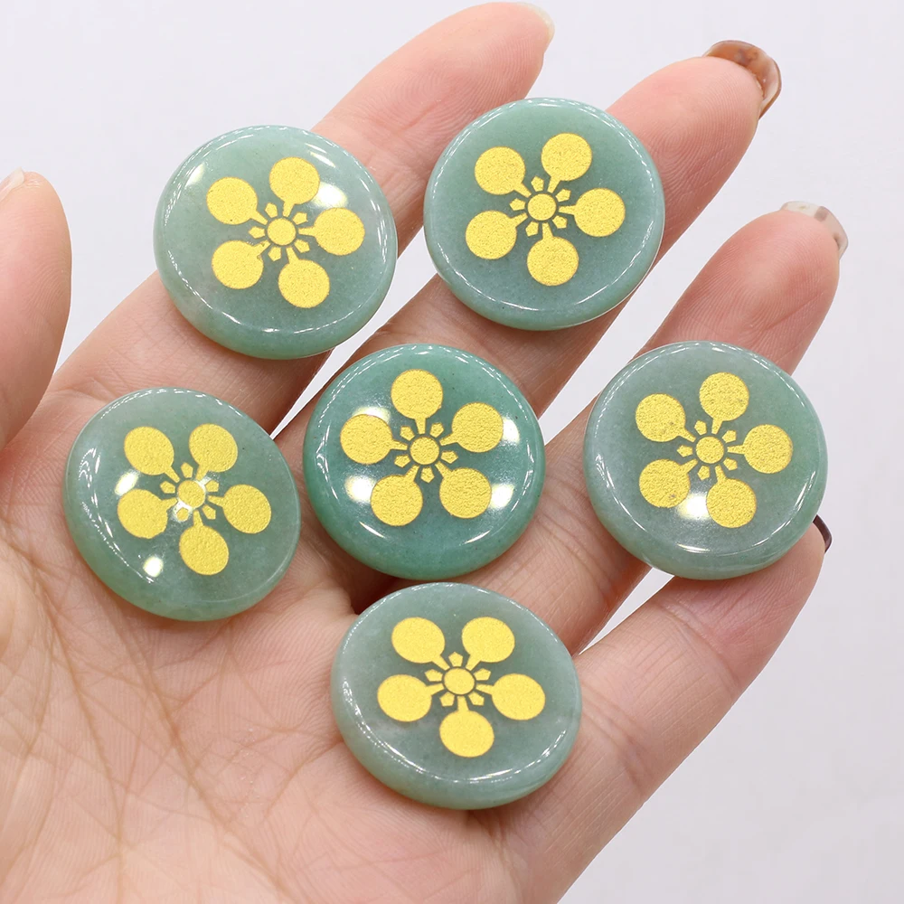 

6Pcs Natural Chakra Stones Healing Reiki Clover Green Aventurine Engraved Symbols Polished Palm Healing Natural Stone Divination