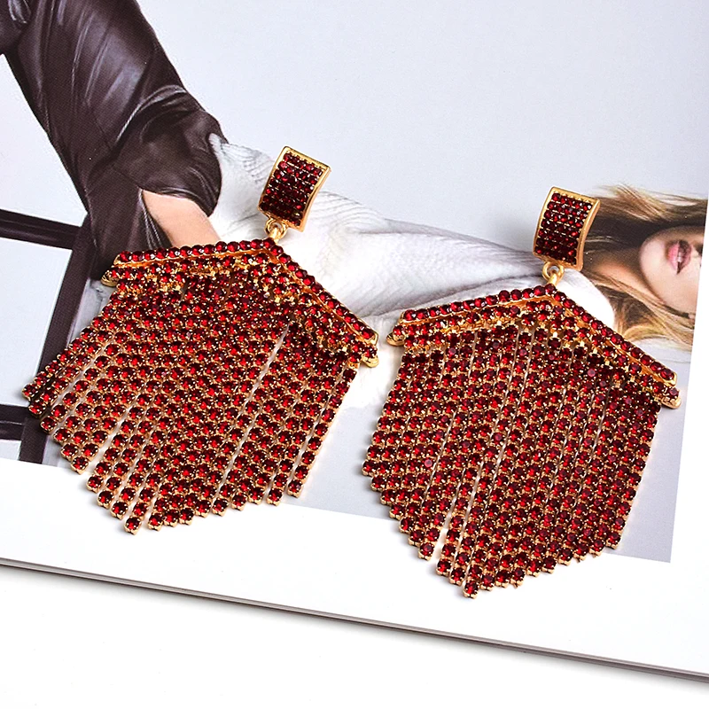 Новое поступление высококачественные длинные цветные стразы висячие серьги с