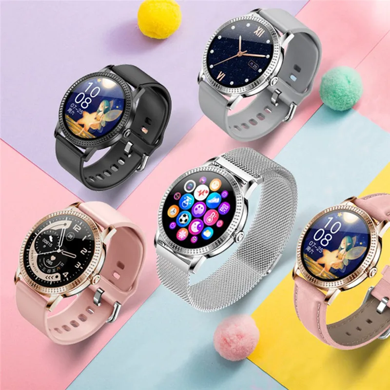 

CF18P Smart Watch Women Round Full Touch Screen Heart Rate Monitor Menstural Period Prediction Smartwatch Girls For Android IOS