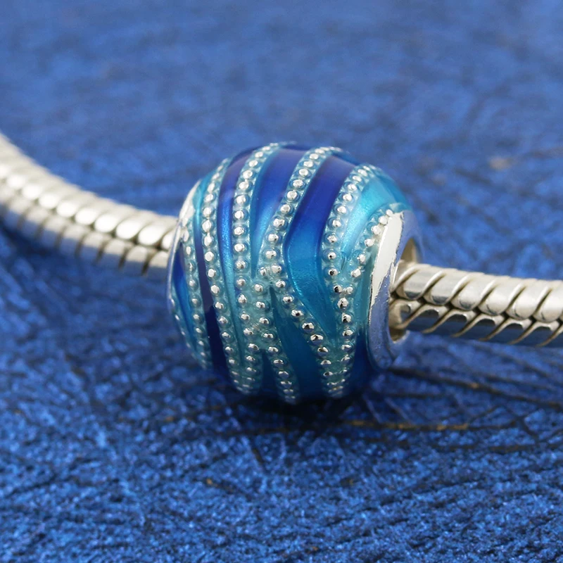 

925 Sterling Silver Blue Wave Charm Bead Fits All European Pandora Jewelry Bracelets Necklaces