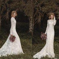 new arrival elegant long sleeves plus size country style full lace mermaid wedding dresses bridal gowns wedding dress