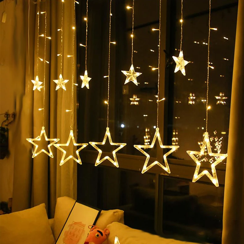 

Star String Lights LED Christmas Garland Fairy Curtain light 2.5M 12 lines Outdoor Indoor For Bedroom Party Wedding Ramadan Deco