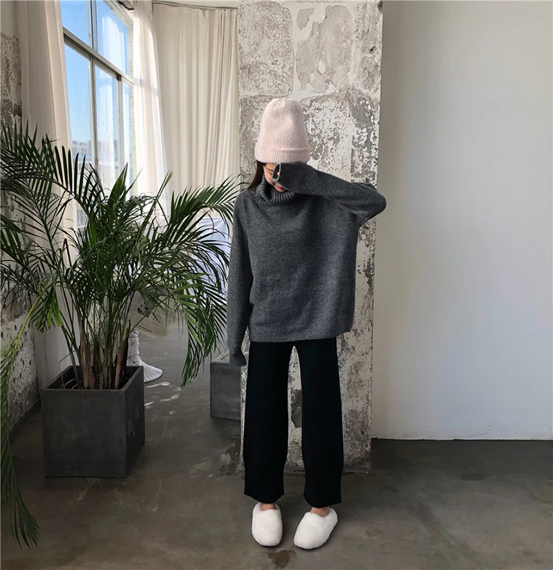 2 цвета осень и зима 2019 корейский стиль сплошной цвет вязаный теплый водолазка