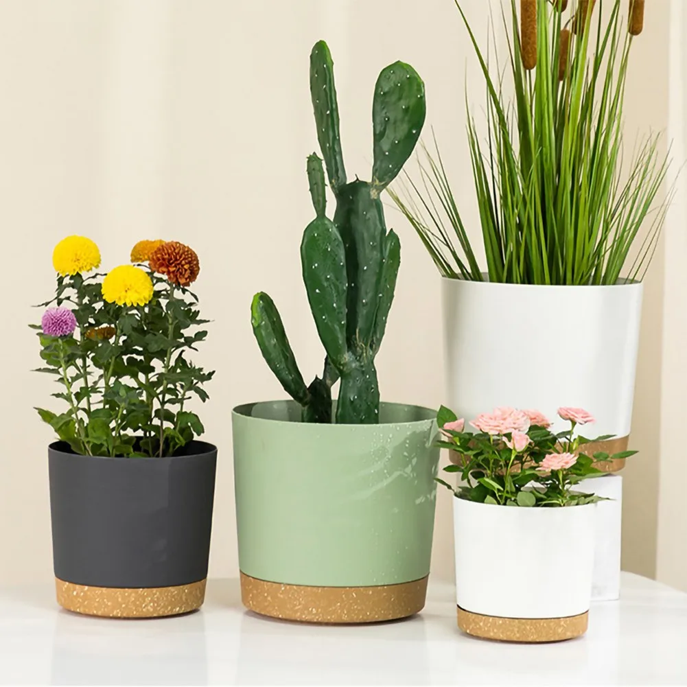 

Succulent Plant Pot Resin Round Flower Pot Balcony Multi Meat Flower Pot With Tray Plants For Office Decoration Garden