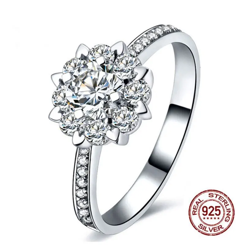 Классическое 925 пробы Серебряное кольцо в виде снежинок с драгоценным камнем из