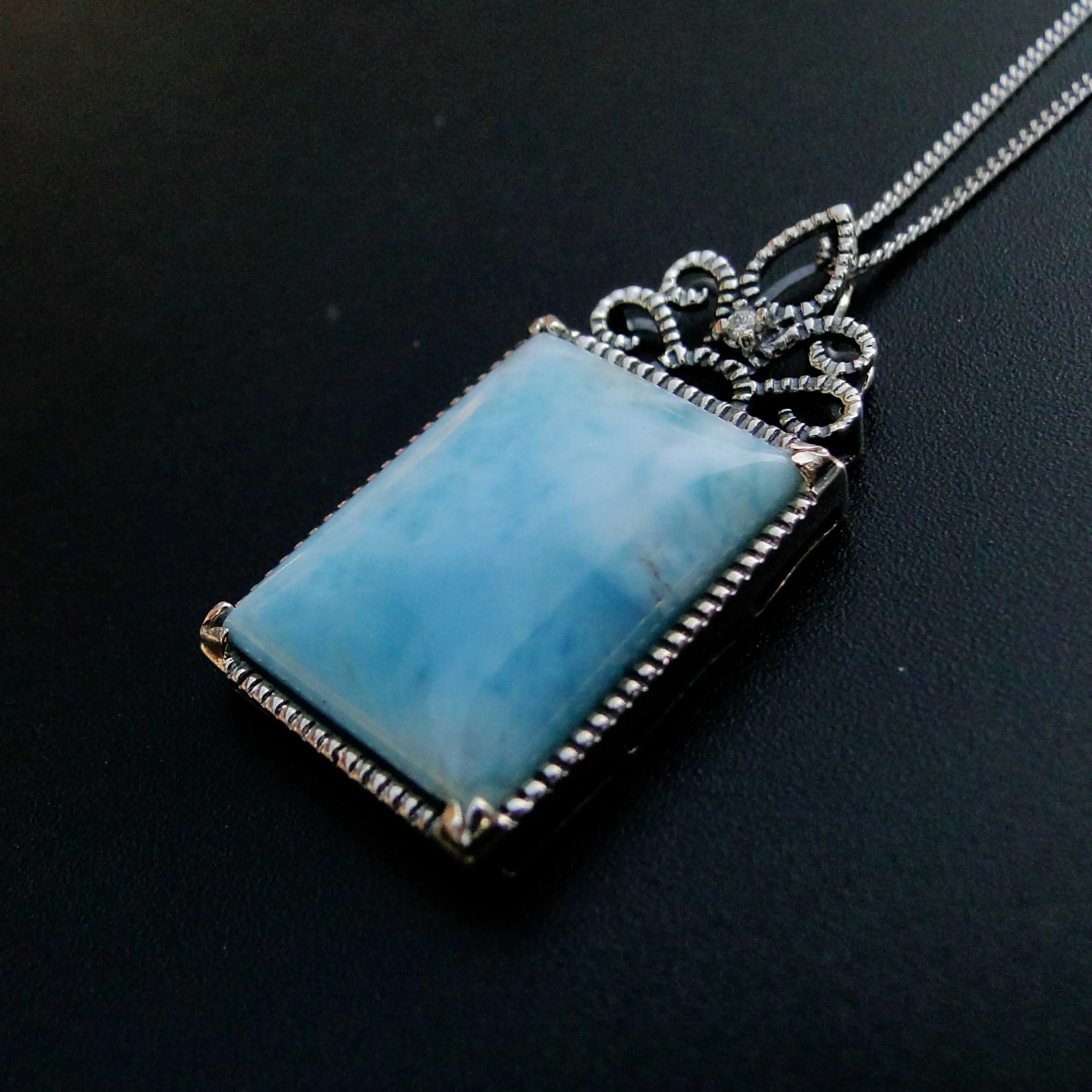 Natural Larimar Pendant Rectangular Antique in Solid 925 Sterling Silver Jewelry for Womens Gift | Украшения и аксессуары