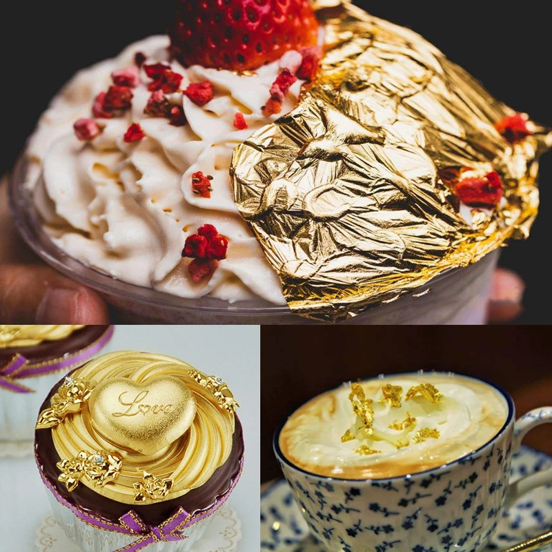 Съедобные Листы Из золотой фольги 24 к для украшения торта лицевые художественные