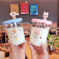 mug transparent cartoon cute girl design heat resistant leak proof glass milk juice drink student girl drink gift cup
