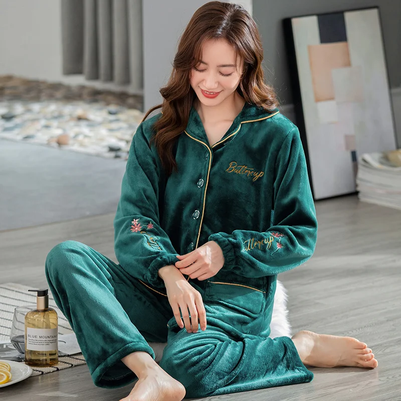 Плотный фланелевый женский пижамный комплект зимняя женская теплая одежда для