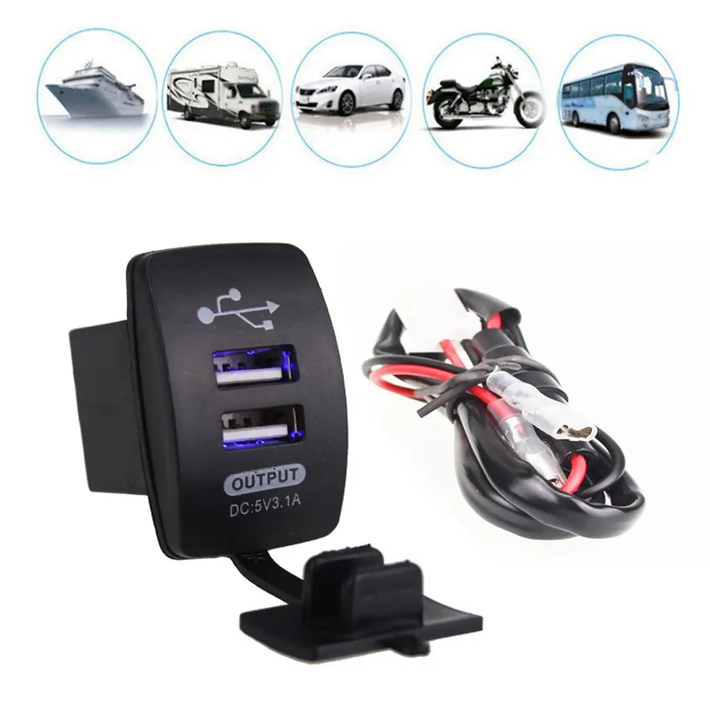 12-24V Dual USB Car Charger 5V 3.1A Universal Auto Mobile Phone Charger Replacement for Auto Motorcycle Electric Car Boat