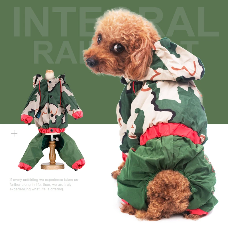 Эластичный нагрудный Камуфляжный дождевик для собак Зеленый XS XXL