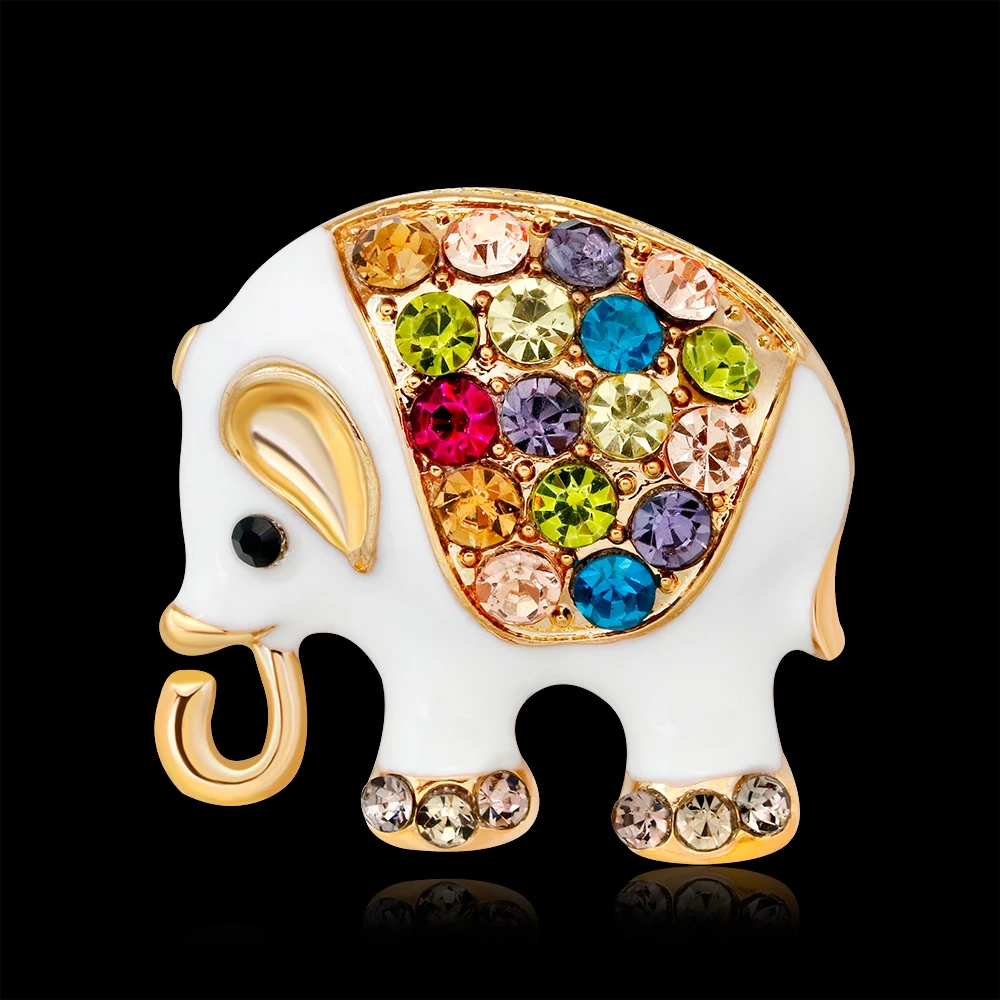 Брошь в форме белого слона с кристаллами | Украшения и аксессуары