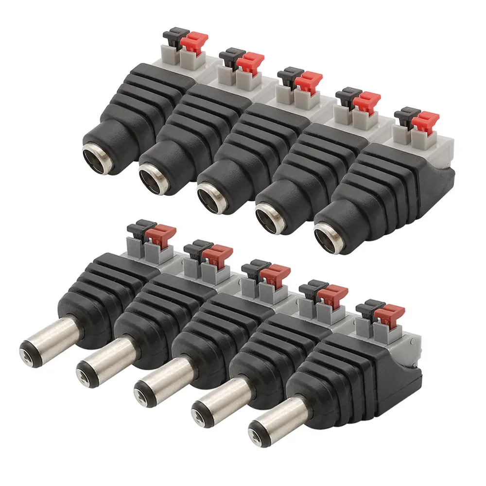 10Pcs/lot 5.5 x 2.1mm No Screws DC Power Male Plug and Female Jack Socket Adapter Cable LED Light Strip CCTV Cameras Connectors |
