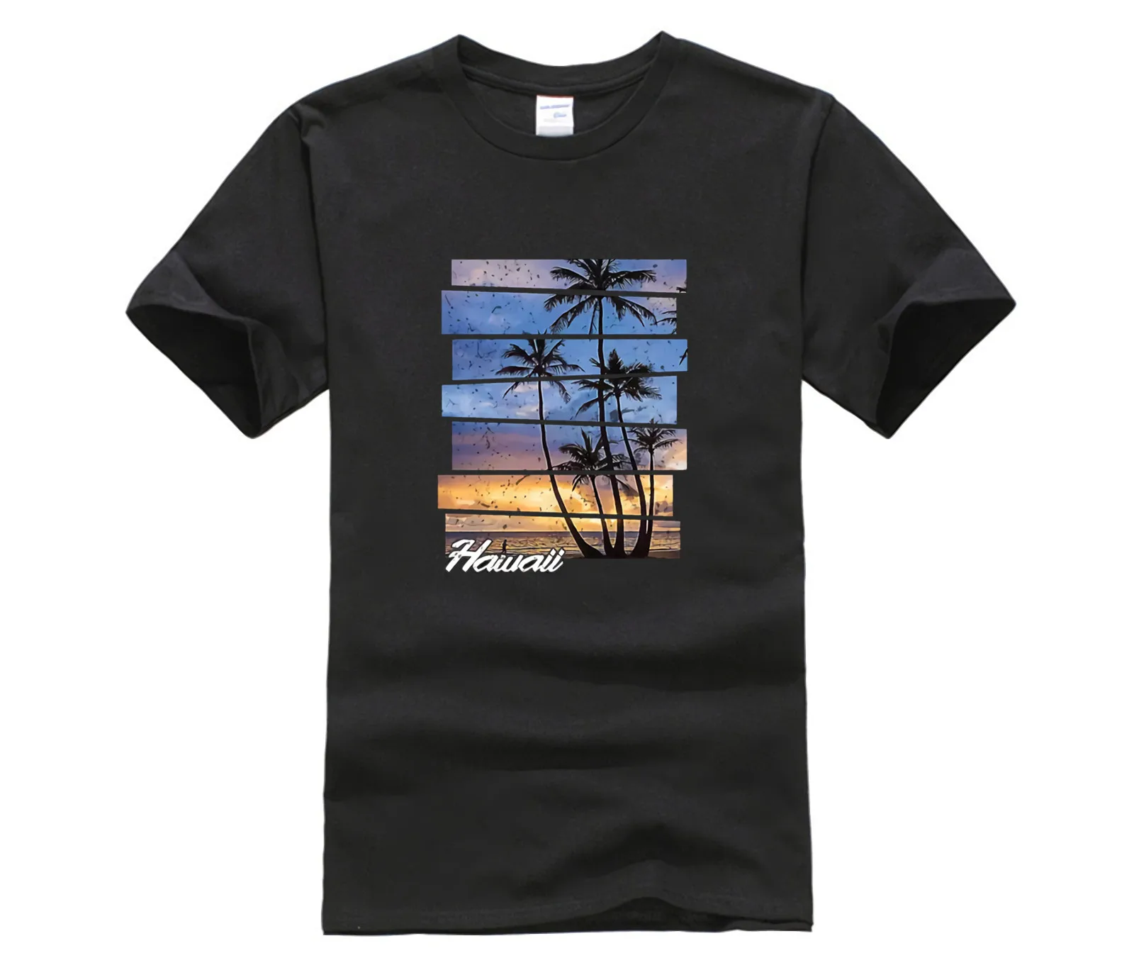 100% хлопок для мужчин модная летняя футболка Гавайский пляж гавайский закат ретро