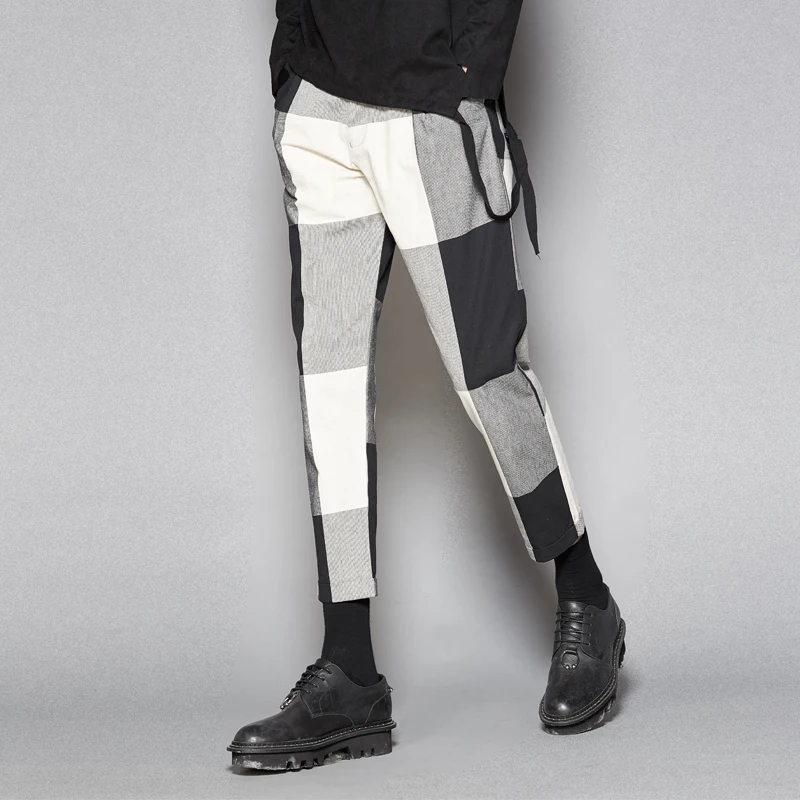 

Plaid casual trousers slim draping small feet 9 minute trousers trend