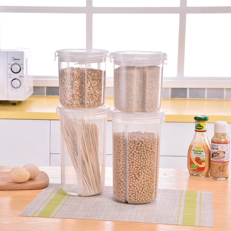 Вращающийся емкости для хранения зерна герметичный ящик банок Кухня Пластик