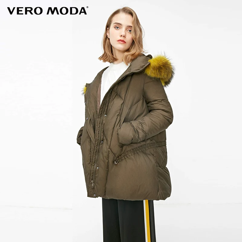 Vero Moda Женская куртка-пуховик с капюшоном из меха енота на шнурке | 318423539 - Цвет: Dark safari s
