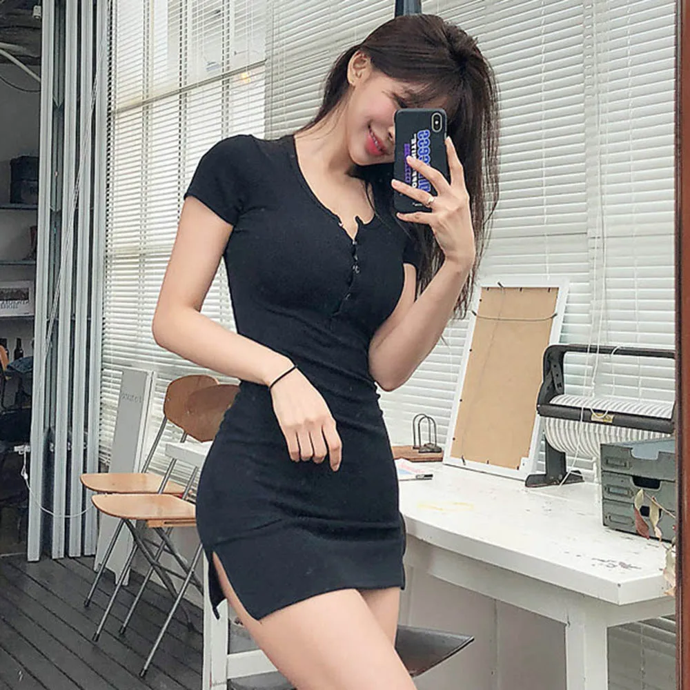 Соблазнительное платье весна-лето 2020 облегающие однотонные платья для