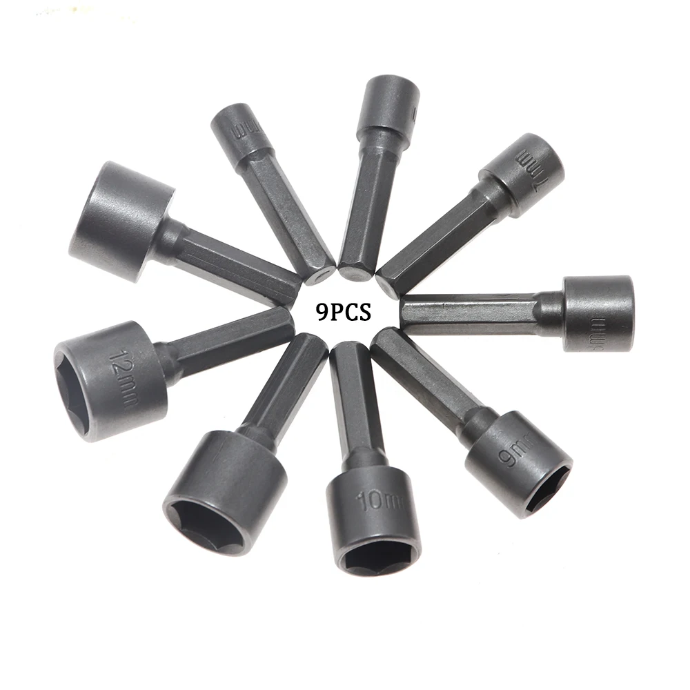 

9pcs Hexagon socket nozzle 5-13mm, hexagon socket nozzle, approved socket, electric nut, strong magnetic drilling tool