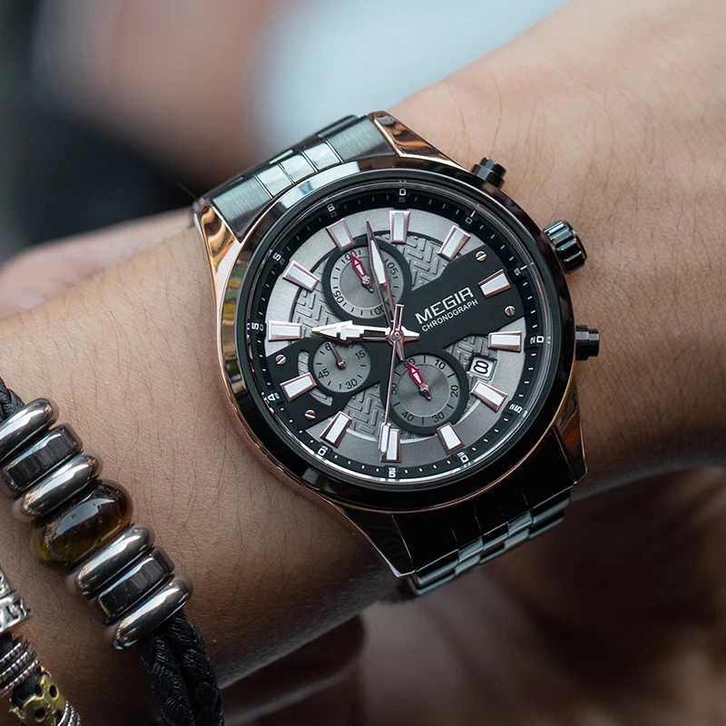 Часы наручные MEGIR Мужские кварцевые деловые Роскошные в стиле милитари из