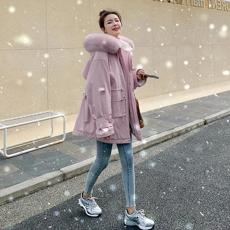 

In the new style school will overcome the women's middle school long hairy collar thickened waistband short coat