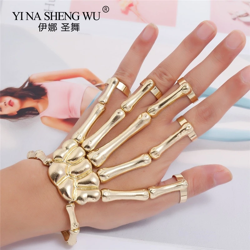 Панк готический браслет с черепом браслеты костями гибкие металлические для