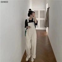 womens denim straps jumpsuit white leisure korean preppy style wide leg pants street fashion safari pants woman denim overalls