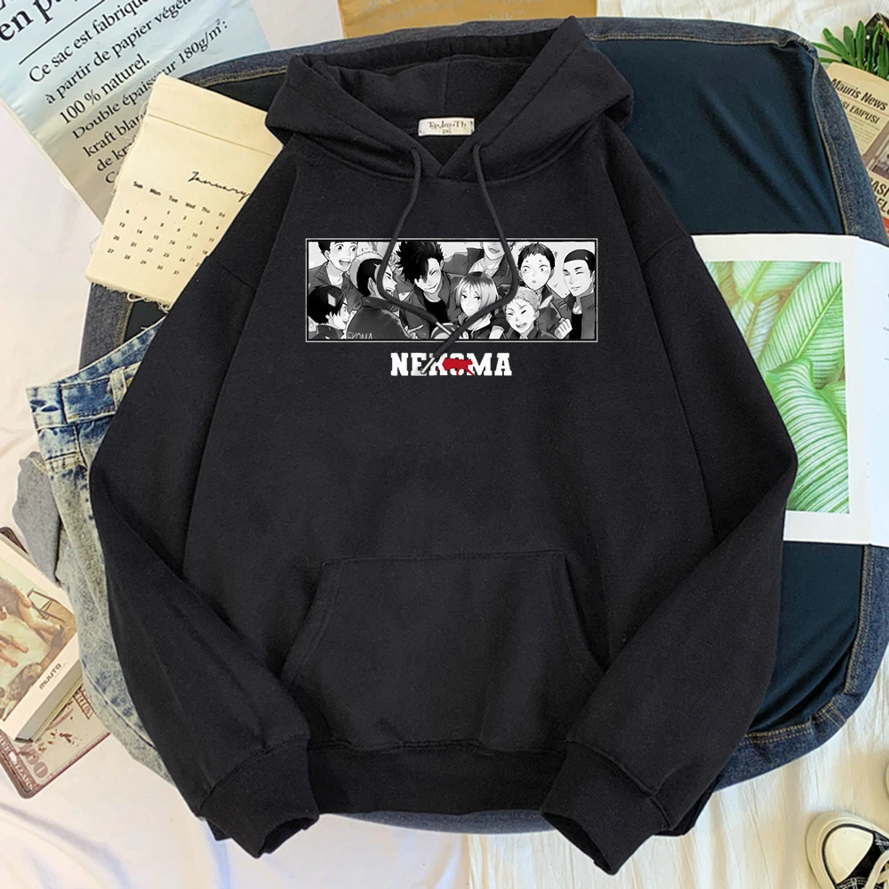 

Lady Hoodie Anime Haikyuu Nekoma Printed Sweatshirt Females O-Neck Loose Big Size Sweater Winter Soft Japan Manga Lady Tracksui