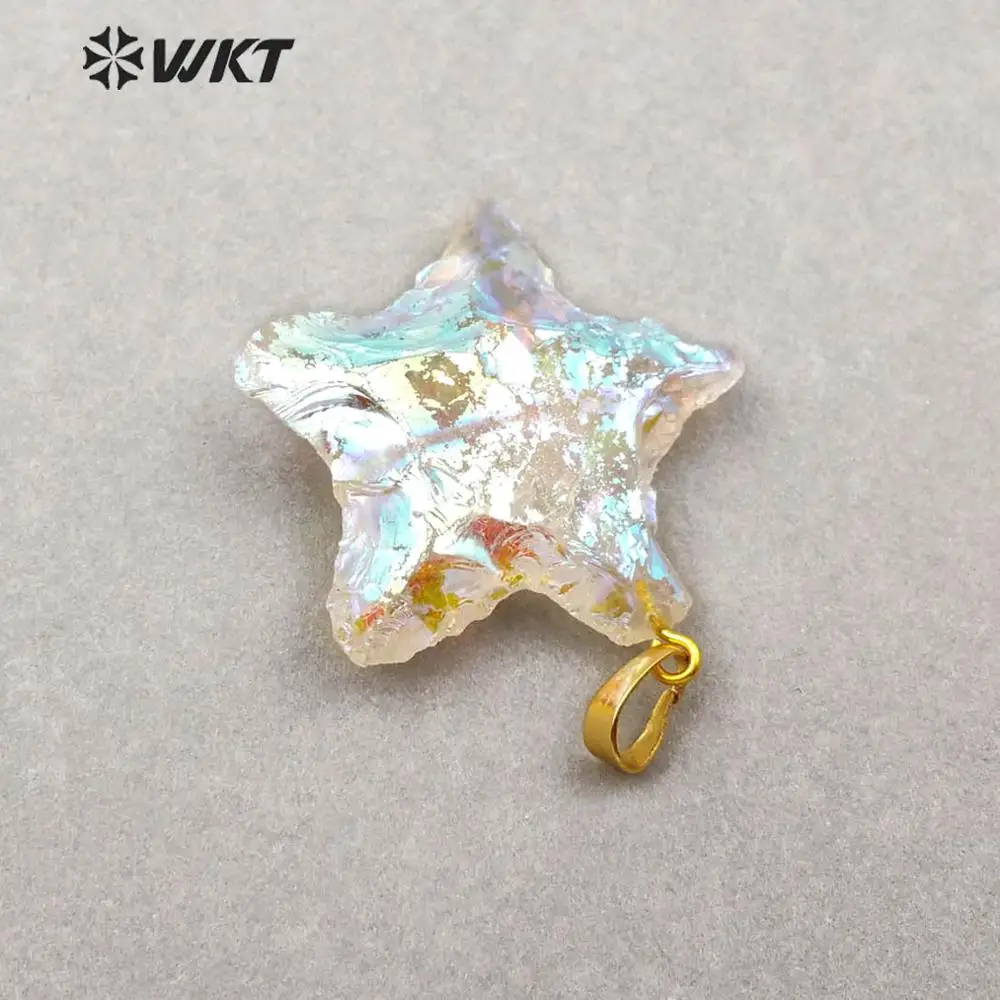 WT-P1461 кулон из натурального камня прозрачный цвет Звезда Форма необработанный кварцевый камень с золотой Гальванизированный крючок Модный кулон