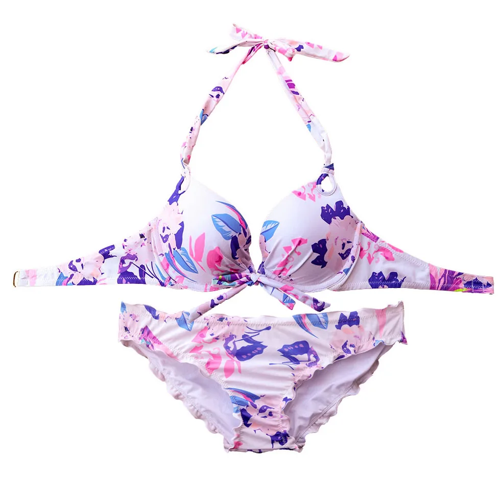 Woman Sexy Bikinis Printing White Strapless Maillot De Bain Swimwear Design Girl Cup Thickened Mix Top Or Bottom