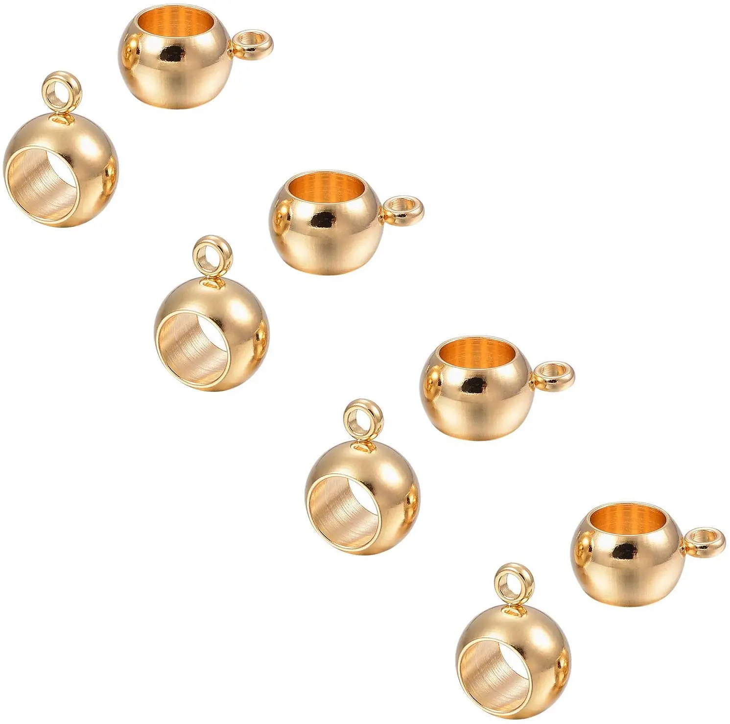 

30PCS Golden Round Bail Beads Stainless Steel Hanger Links Bail Round Beads Bail Beads Hanger Connector Links for Pendant