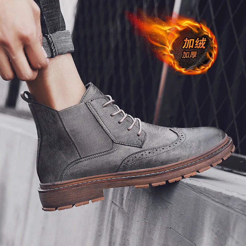 Зимние теплые бархатные мужские кожаные туфли Мужская модная свадебная обувь