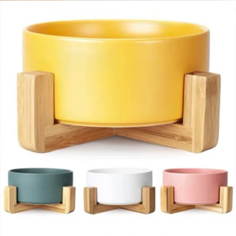 Миска для кормления кошек и собак керамическая миска с деревянной рамой корма