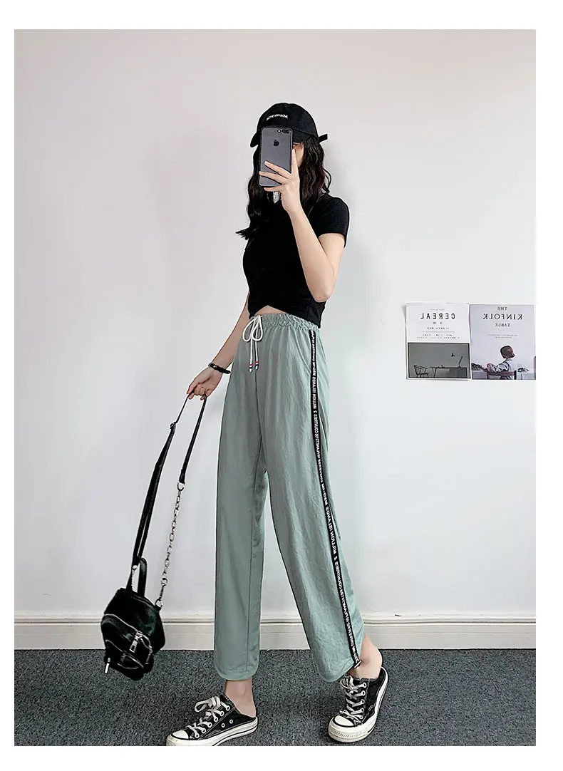 

Drawstring Sports Female Loose Tappered Summer Thin 2021 New Casual High Waist Drooping Wide Leg Pants Fashion Ins